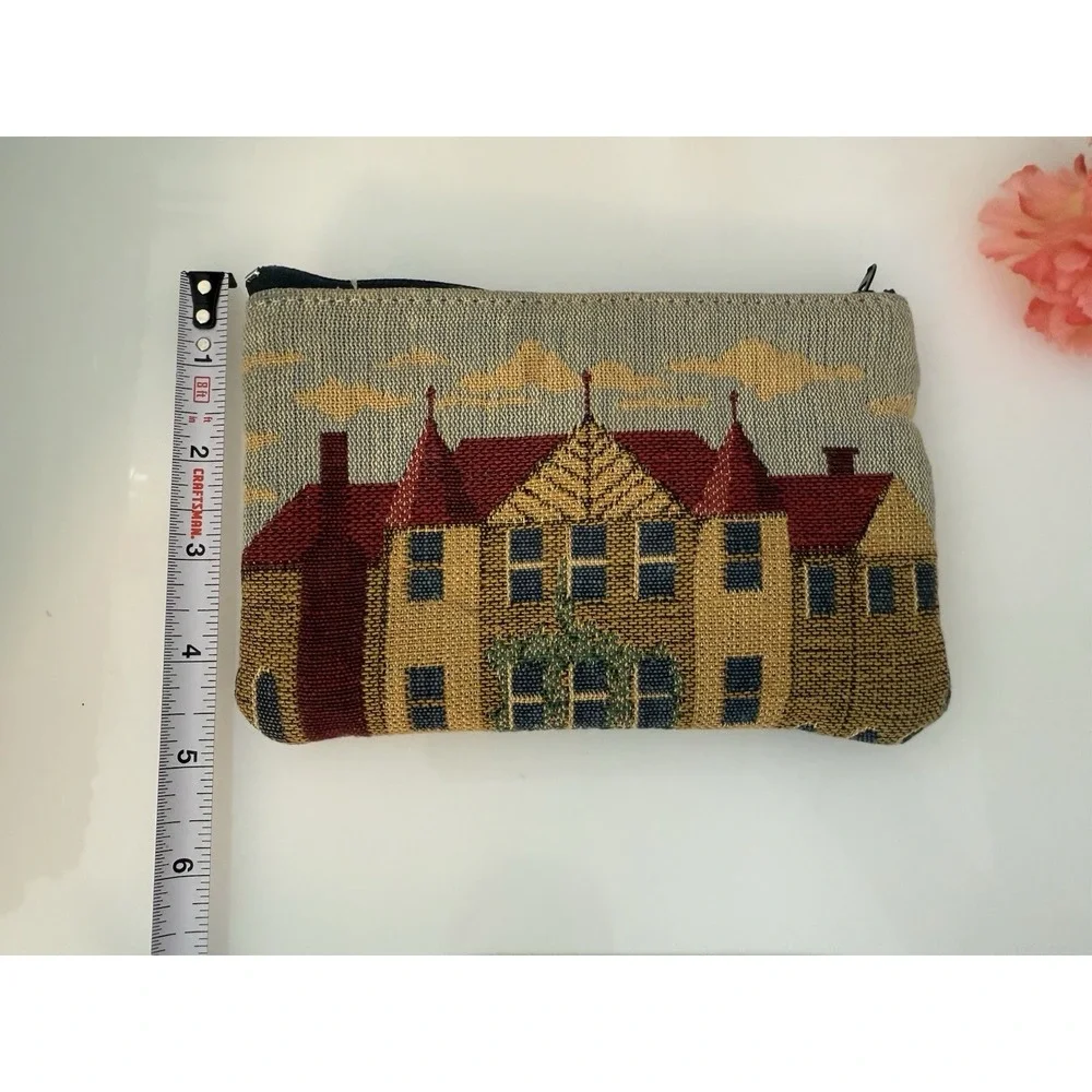 Vintage Tapestry Row Houses‎ Embroidered Style Zippered Bag Makeup Pouch 7